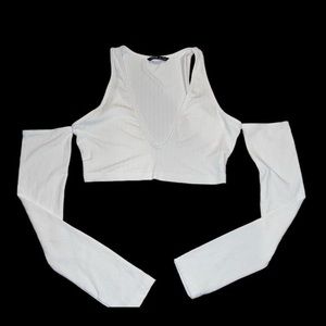 shein white off shoulder sleeved crop v neck top